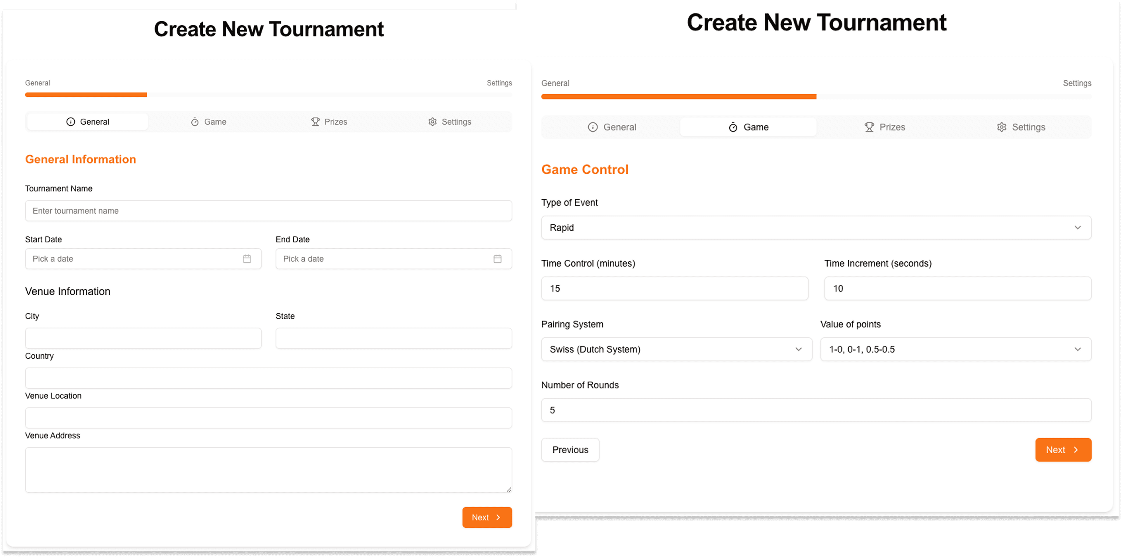 Host Tournaments in Seconds